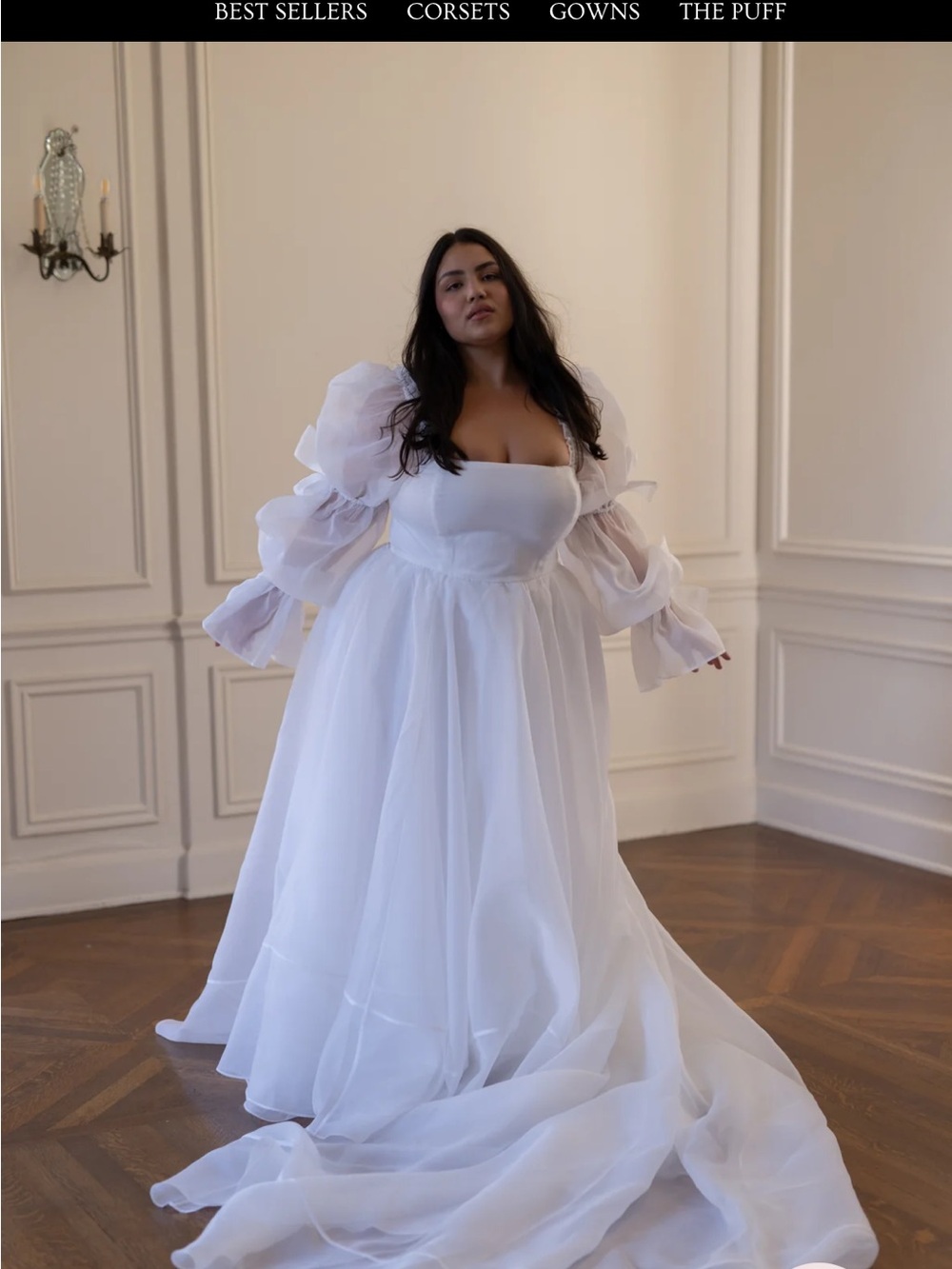 Selkie Ivory Capulet Organza Puff-Sleeve Wedding Gown - Picture 3 of 7